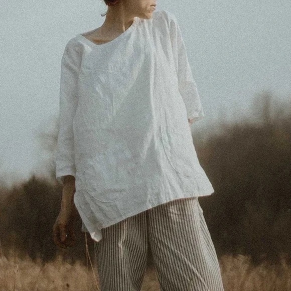 HEART’S DESIRE LINEN cream Top - Size Medium - Picture 1 of 8